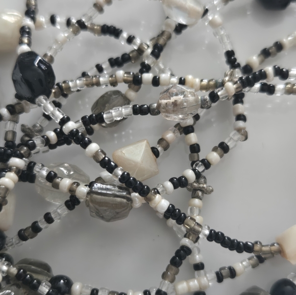 Black & Ivory Beaded Boho Multi-Strand Necklace Set 3 - Picture 7 of 8